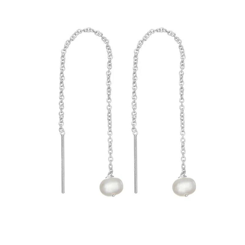 Silver Pearl Drop Ear Threaders sold by Lily & Roo
