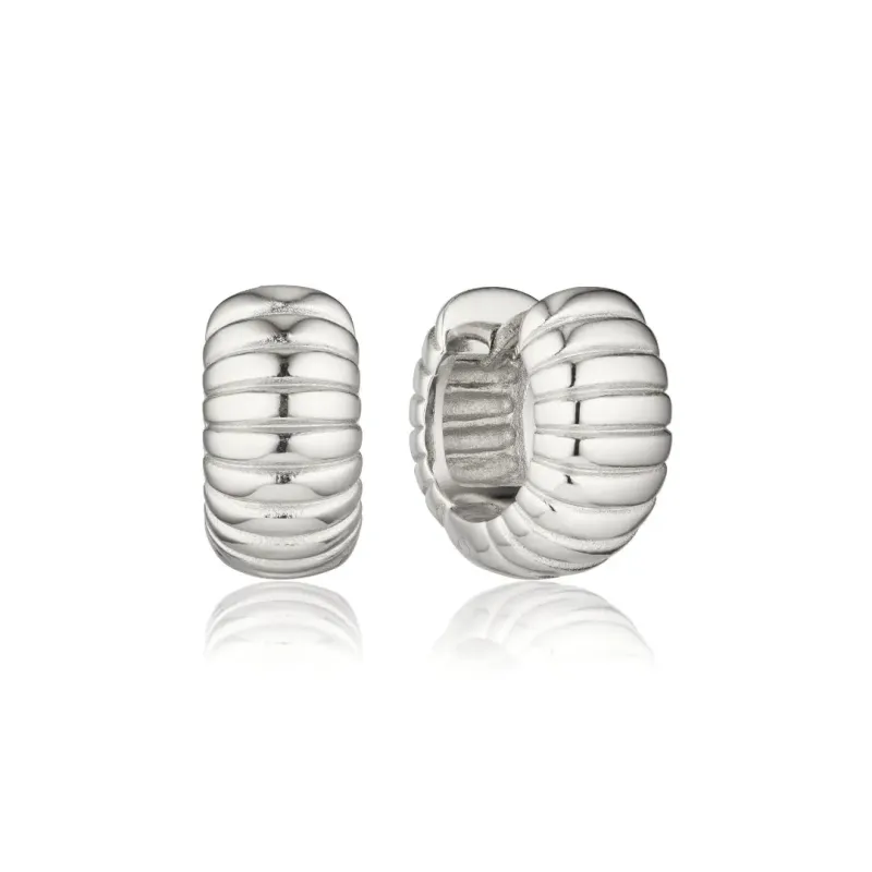 Silver Ribbed Texture Huggie Hoop Earrings made by Lily & Roo