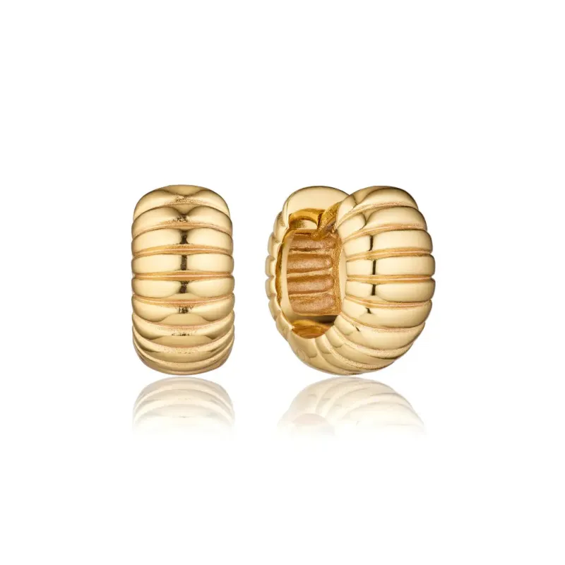 Gold Ribbed Texture Huggie Hoop Earrings made by Lily & Roo