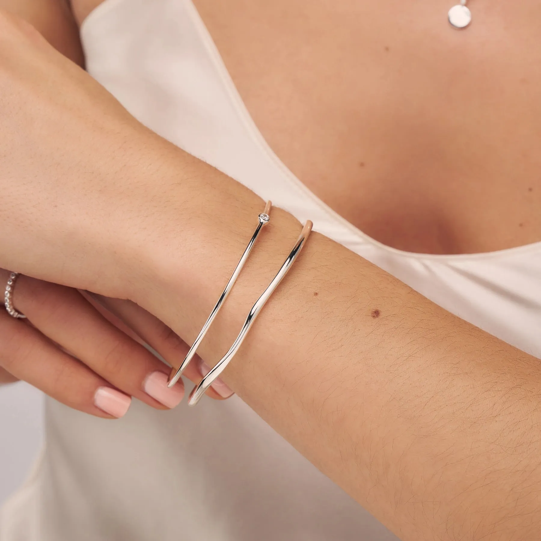 Silver Single Diamond Style Bangle sold by Lily & Roo product image thumbnail 3