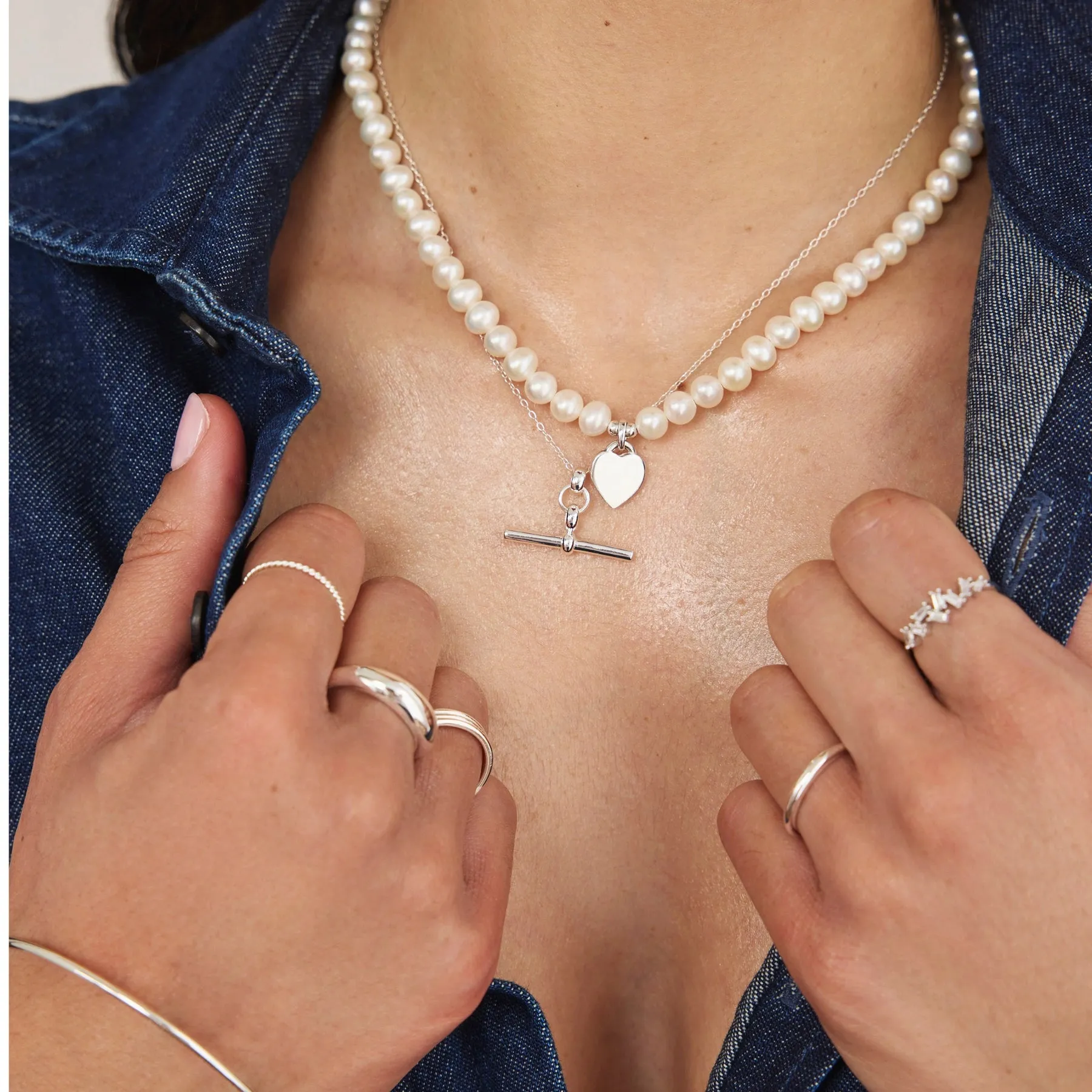 Silver Large Pearl Personalised Heart Necklace sold by Lily & Roo product image thumbnail 4