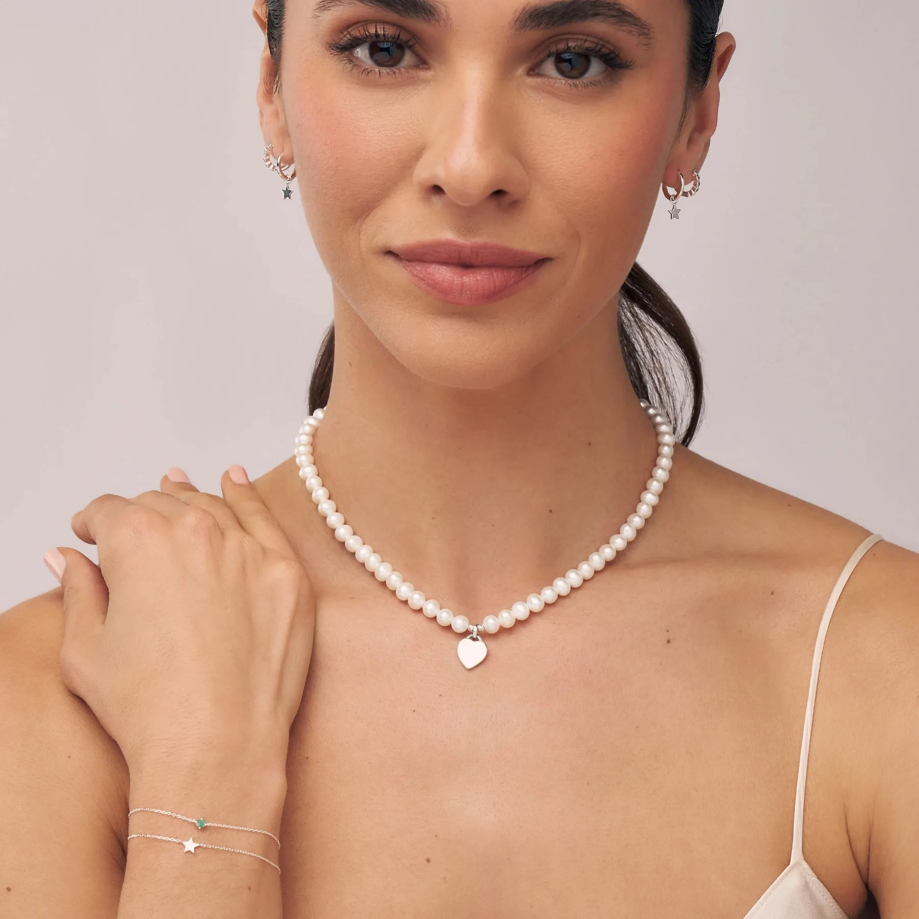 Silver Large Pearl Personalised Heart Necklace sold by Lily & Roo product image thumbnail 3