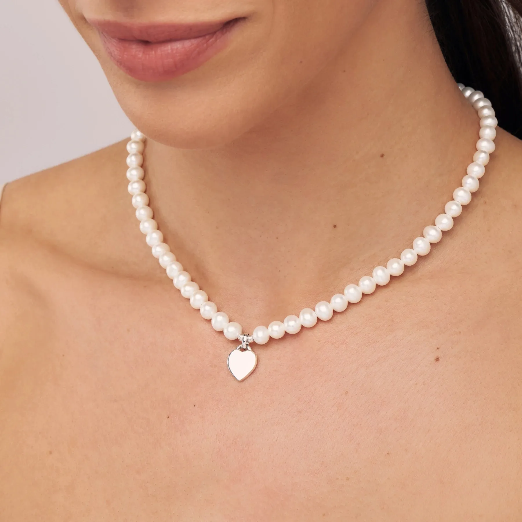 Silver Large Pearl Personalised Heart Necklace sold by Lily & Roo product image thumbnail 2