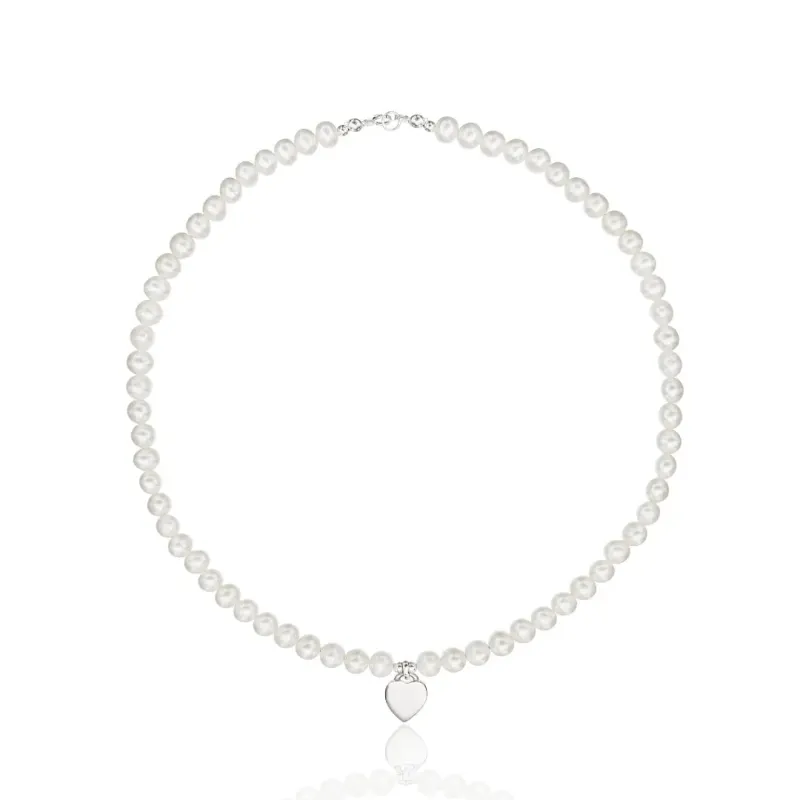 Silver Large Pearl Personalised Heart Necklace made by Lily & Roo