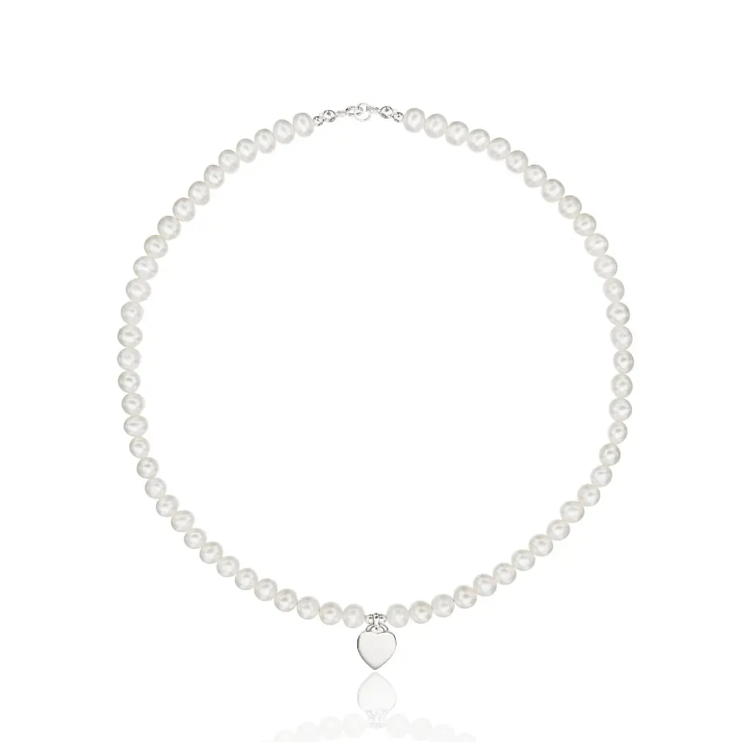 Silver Large Pearl Personalised Heart Necklace sold by Lily & Roo