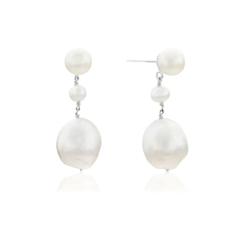 Silver Large Baroque Pearl Drop Stud Earrings made by Lily & Roo