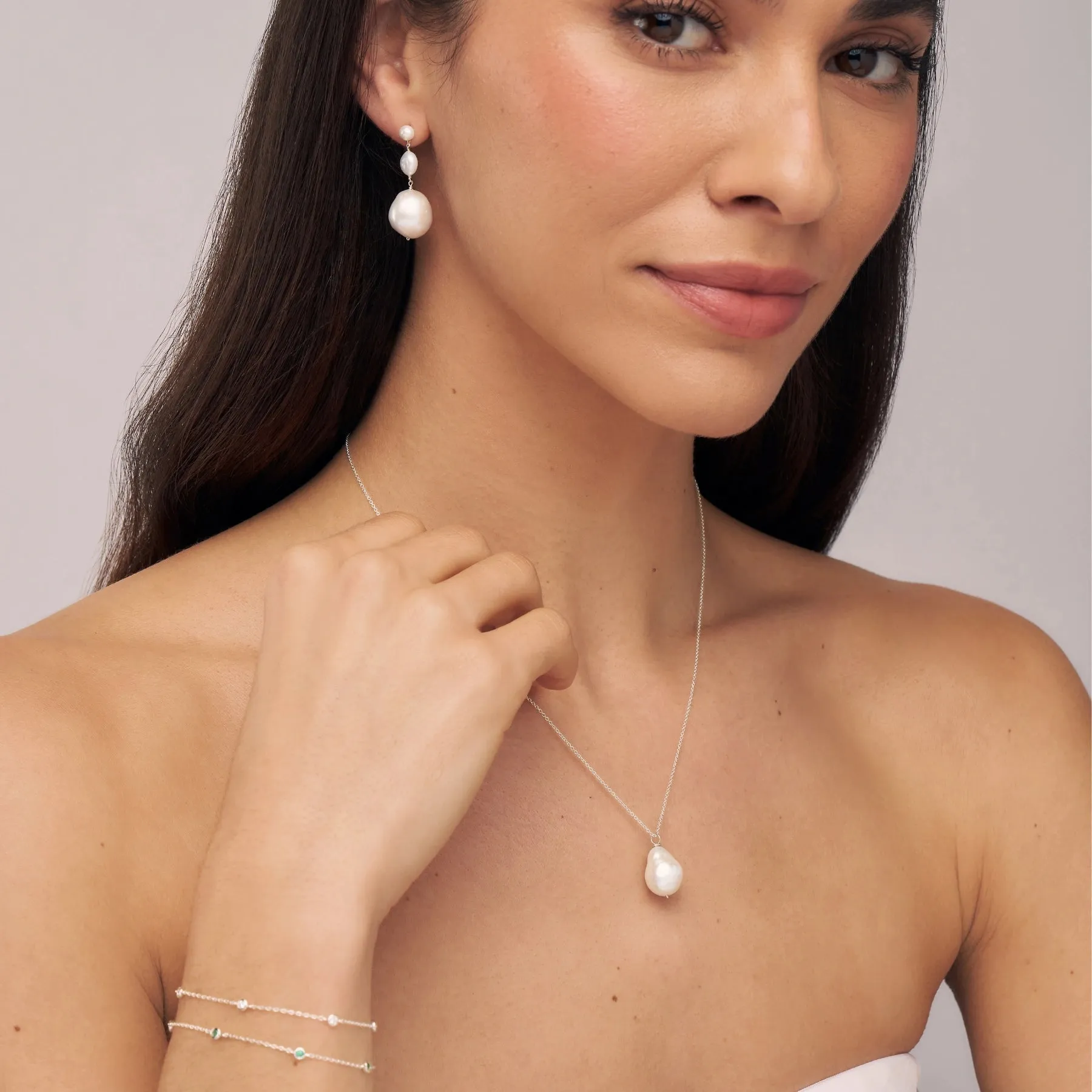 Silver Multi Baroque Pearl Drop Earrings sold by Lily & Roo product image thumbnail 3