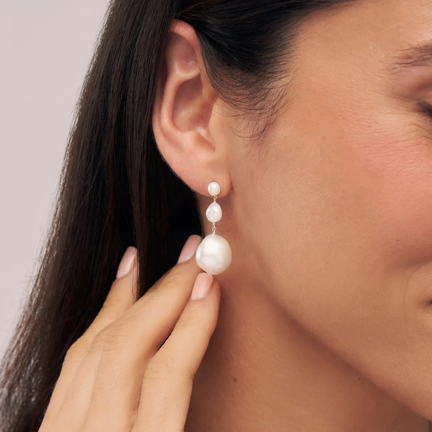 Silver Multi Baroque Pearl Drop Earrings sold by Lily & Roo product image thumbnail 2