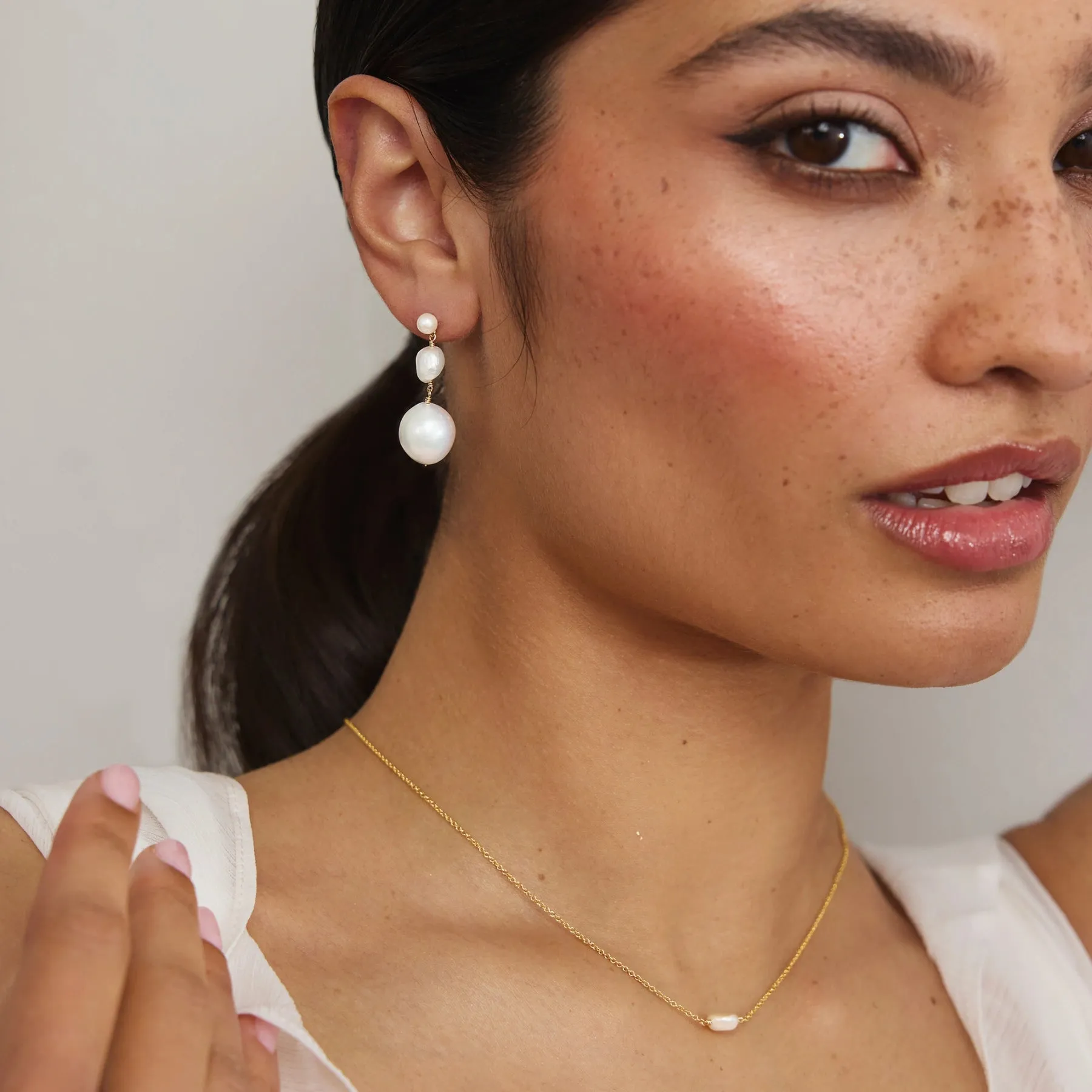 Silver Multi Baroque Pearl Drop Earrings sold by Lily & Roo product image thumbnail 4