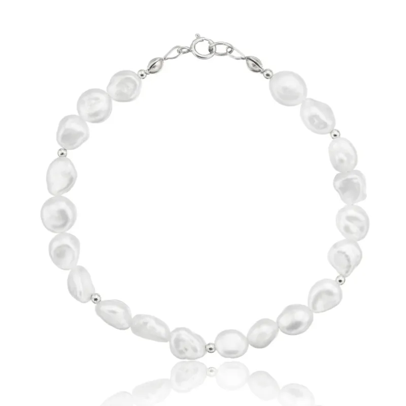 Silver Beaded Baroque Pearl Bracelet made by Lily & Roo