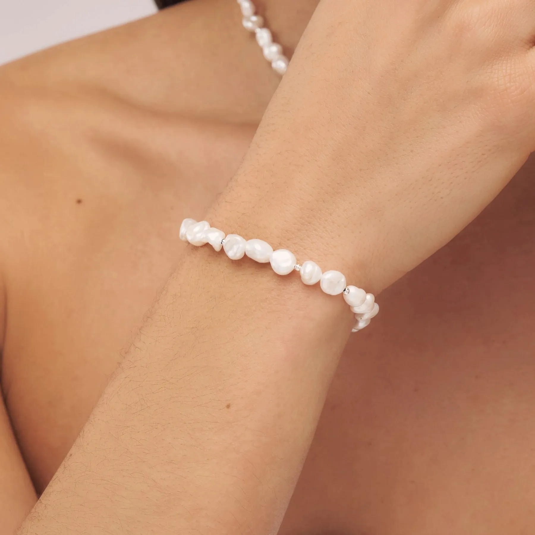 Silver Beaded Baroque Pearl Bracelet sold by Lily & Roo product image thumbnail 2