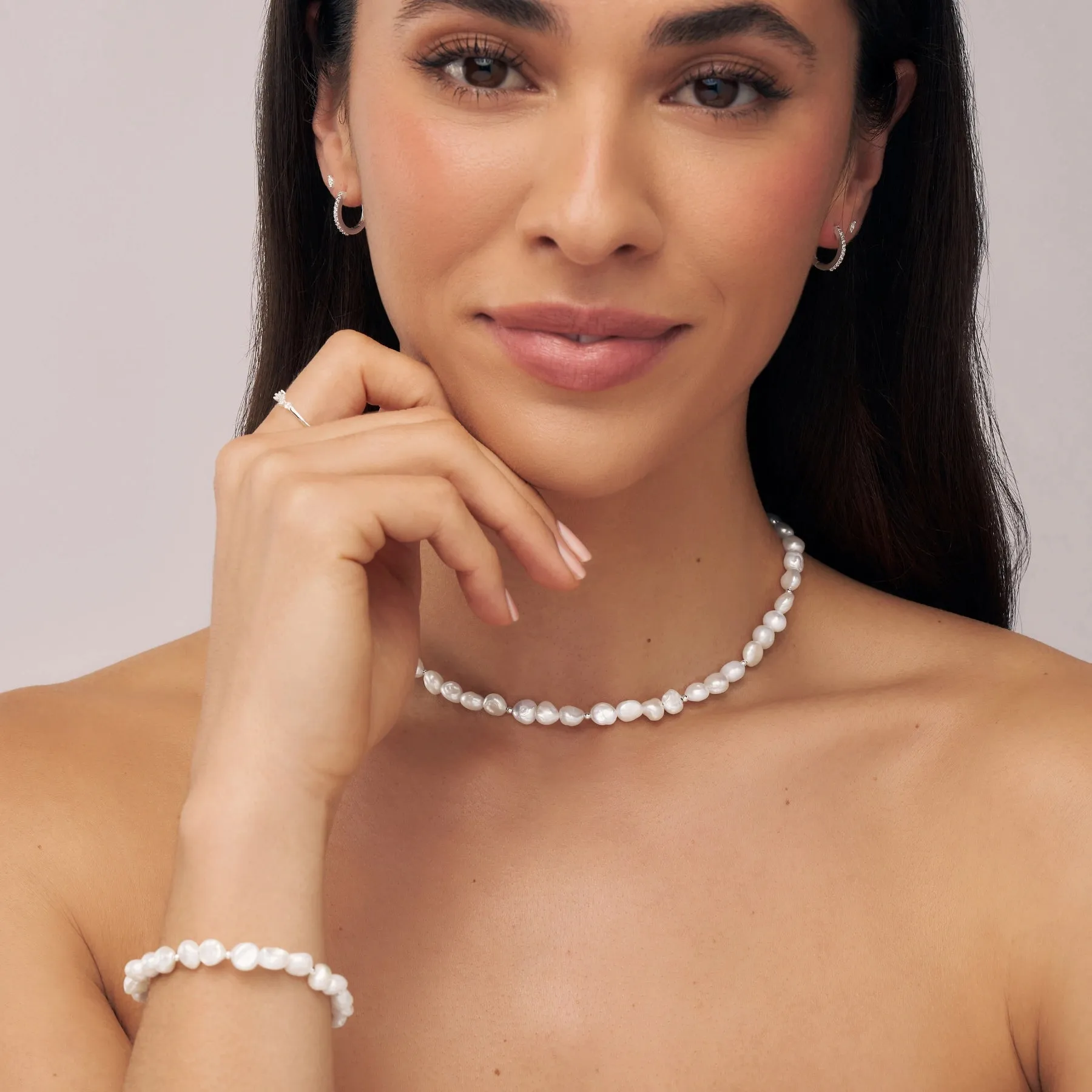 Silver Beaded Baroque Pearl Bracelet sold by Lily & Roo product image thumbnail 3