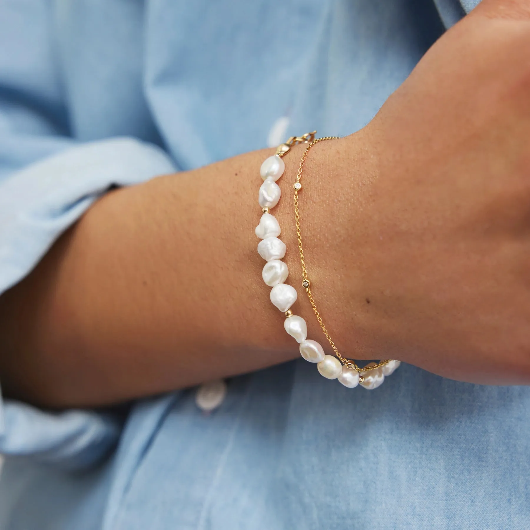 Silver Beaded Baroque Pearl Bracelet sold by Lily & Roo product image thumbnail 5