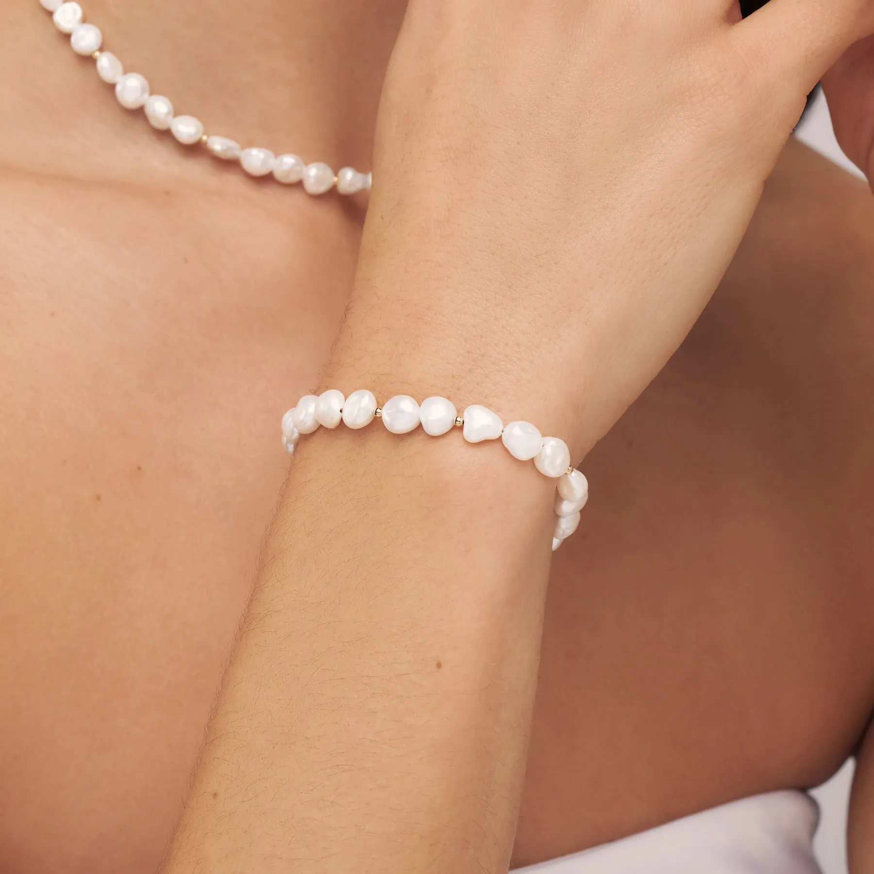 Gold Beaded Baroque Pearl Bracelet sold by Lily & Roo product image thumbnail 2