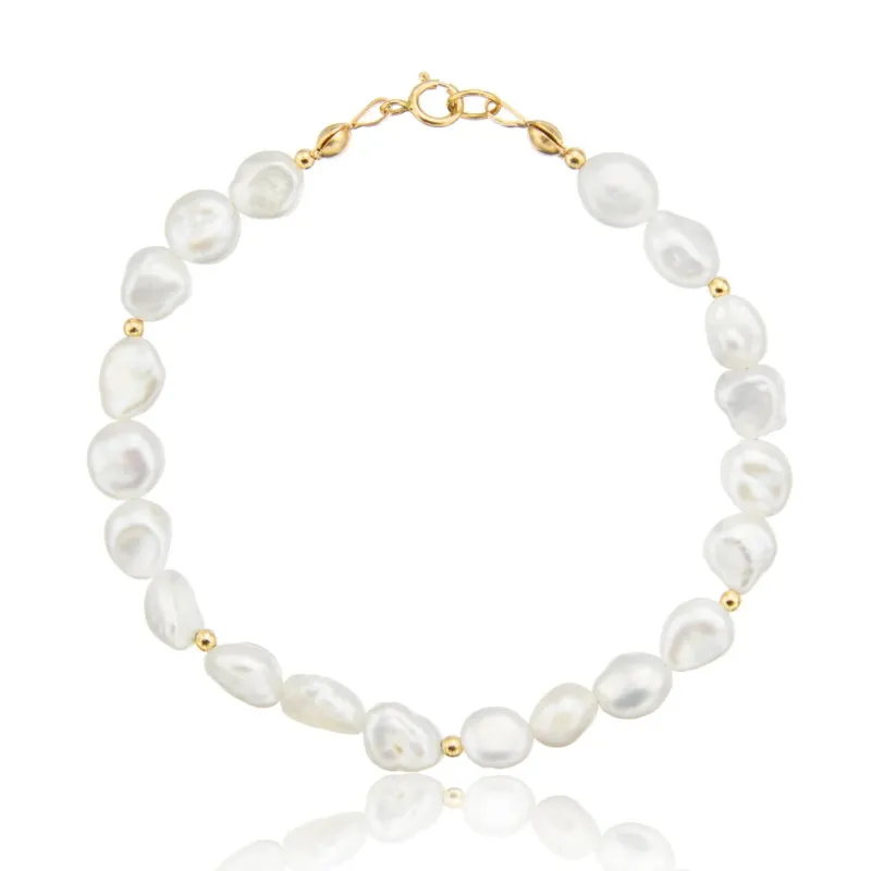 Gold Beaded Baroque Pearl Bracelet made by Lily & Roo