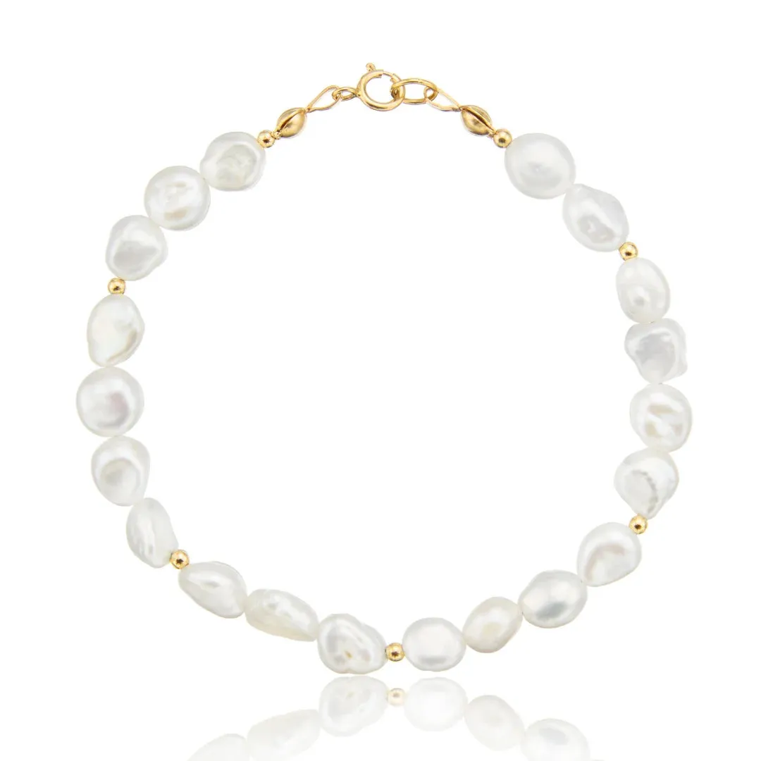 Gold Beaded Baroque Pearl Bracelet sold by Lily & Roo