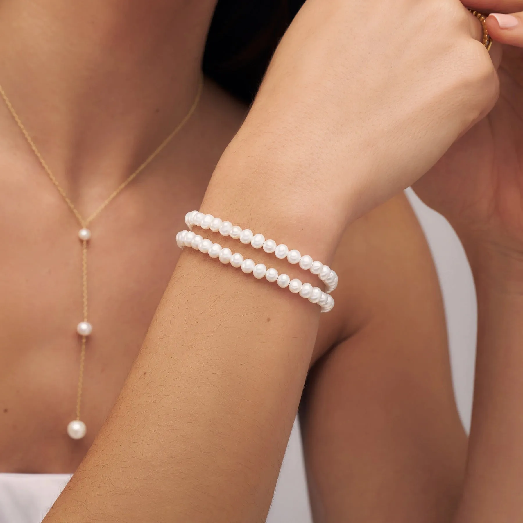 Gold Double Pearl Bracelet sold by Lily & Roo product image thumbnail 2