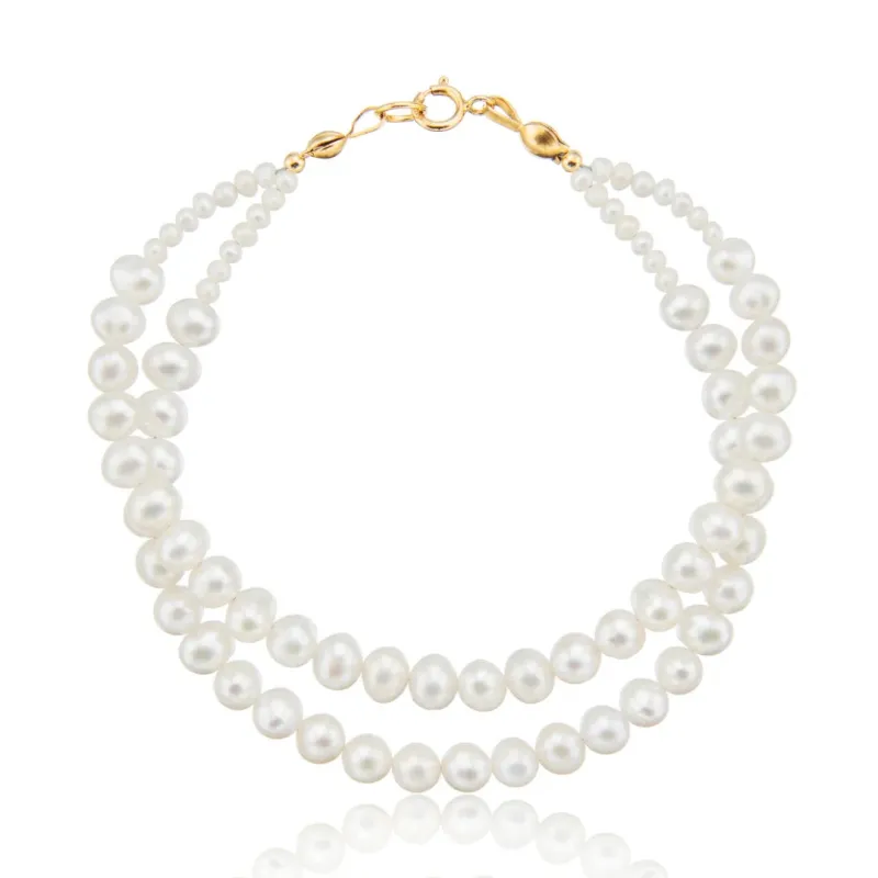Gold Double Pearl Bracelet made by Lily & Roo