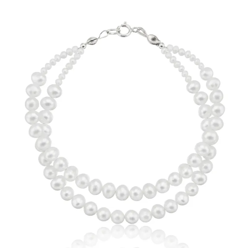Silver Double Pearl Bracelet made by Lily & Roo
