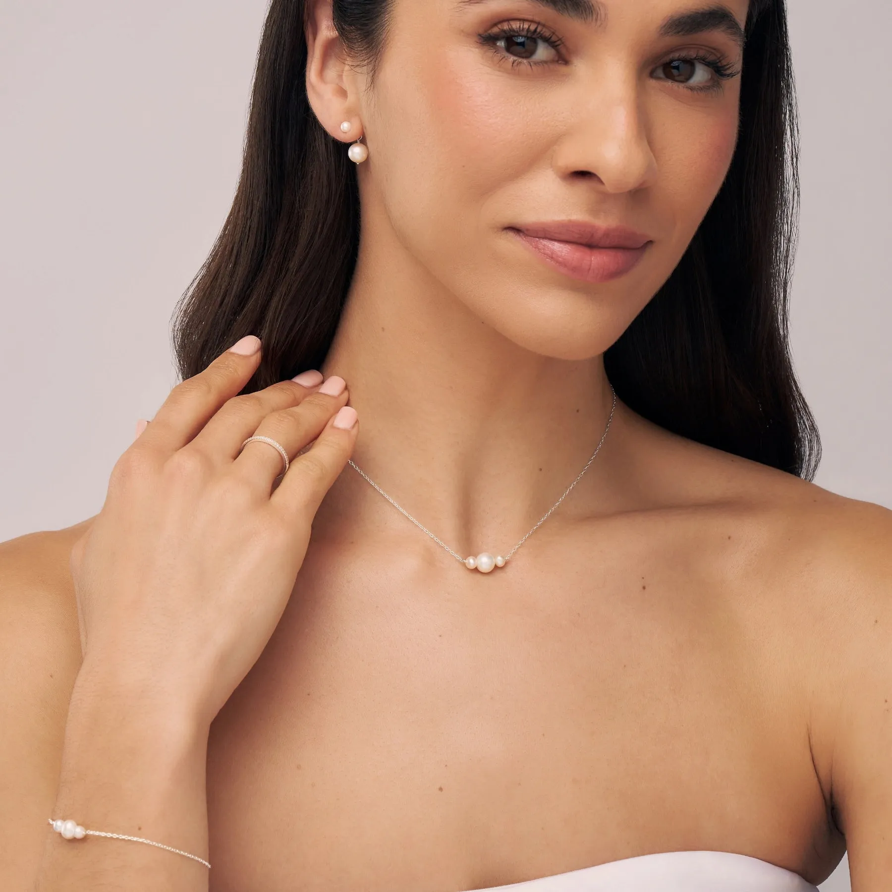 Solid White Gold Multi Pearl Cluster Bracelet sold by Lily & Roo product image thumbnail 3