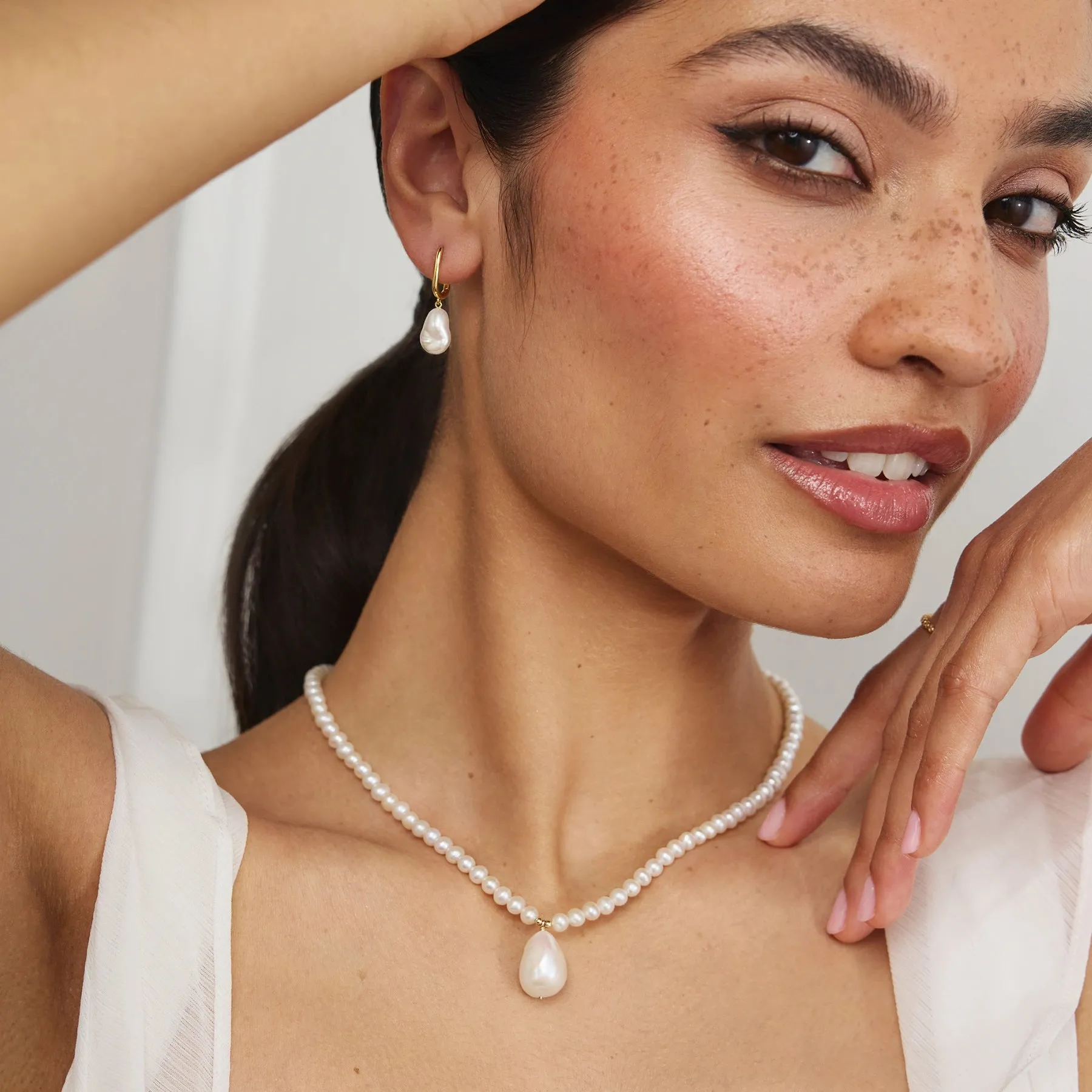 Gold Pearl with Baroque Drop Necklace sold by Lily & Roo product image thumbnail 5