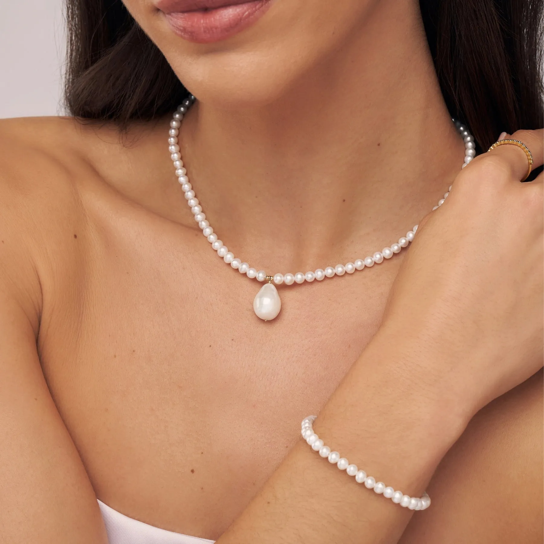 Gold Pearl with Baroque Drop Necklace sold by Lily & Roo product image thumbnail 2