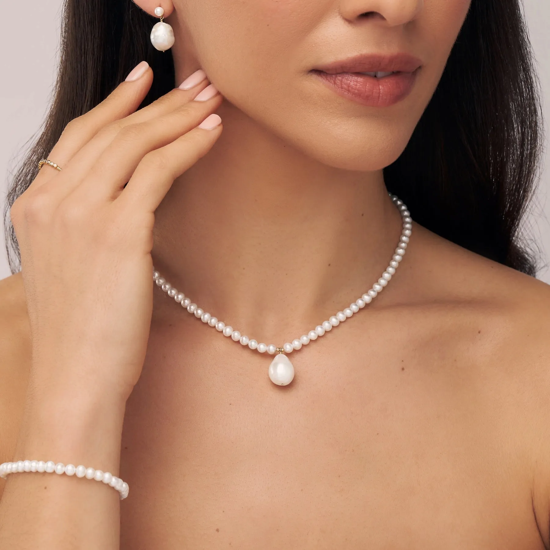 Gold Pearl with Baroque Drop Necklace sold by Lily & Roo product image thumbnail 3
