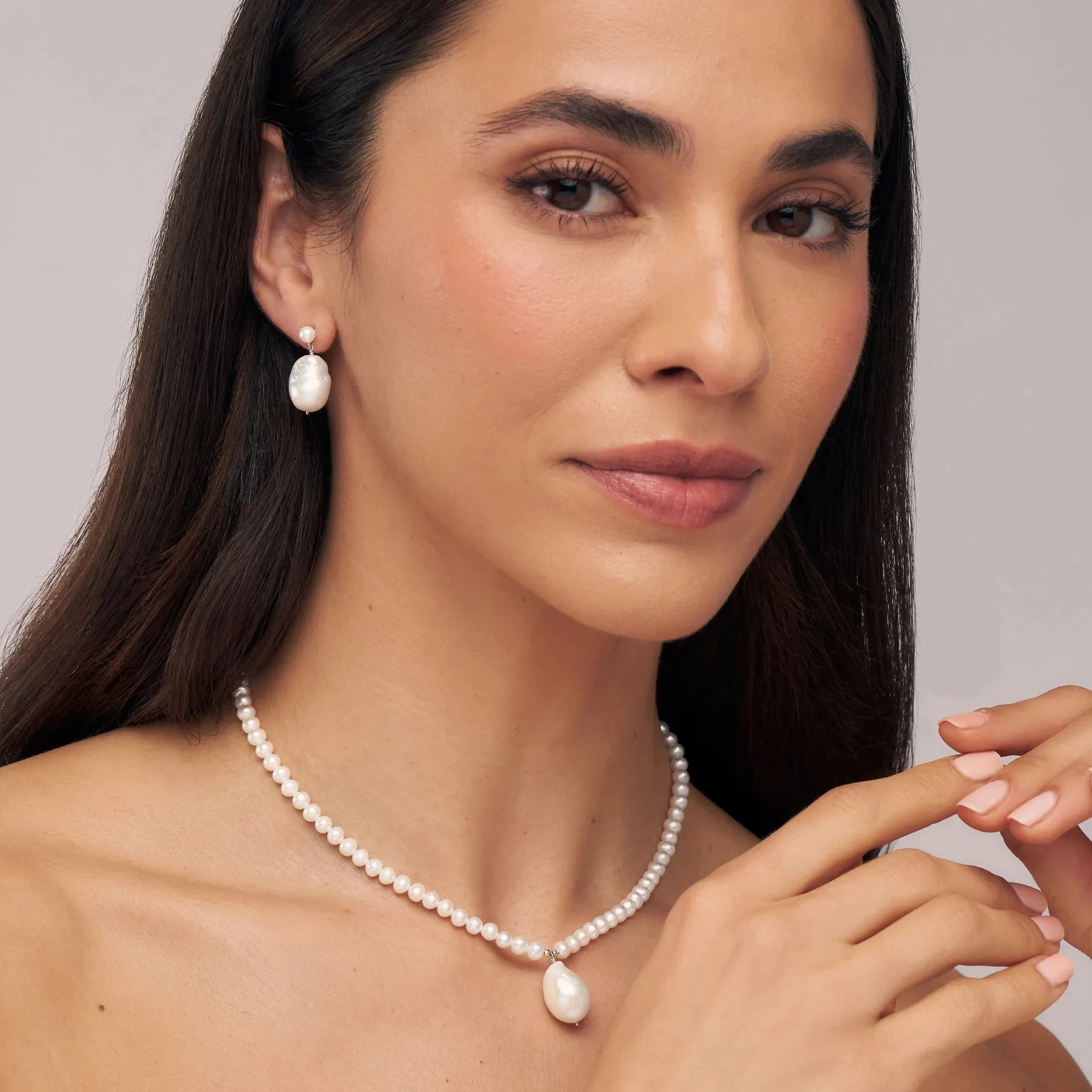 Silver Pearl with Baroque Drop Necklace sold by Lily & Roo product image thumbnail 3