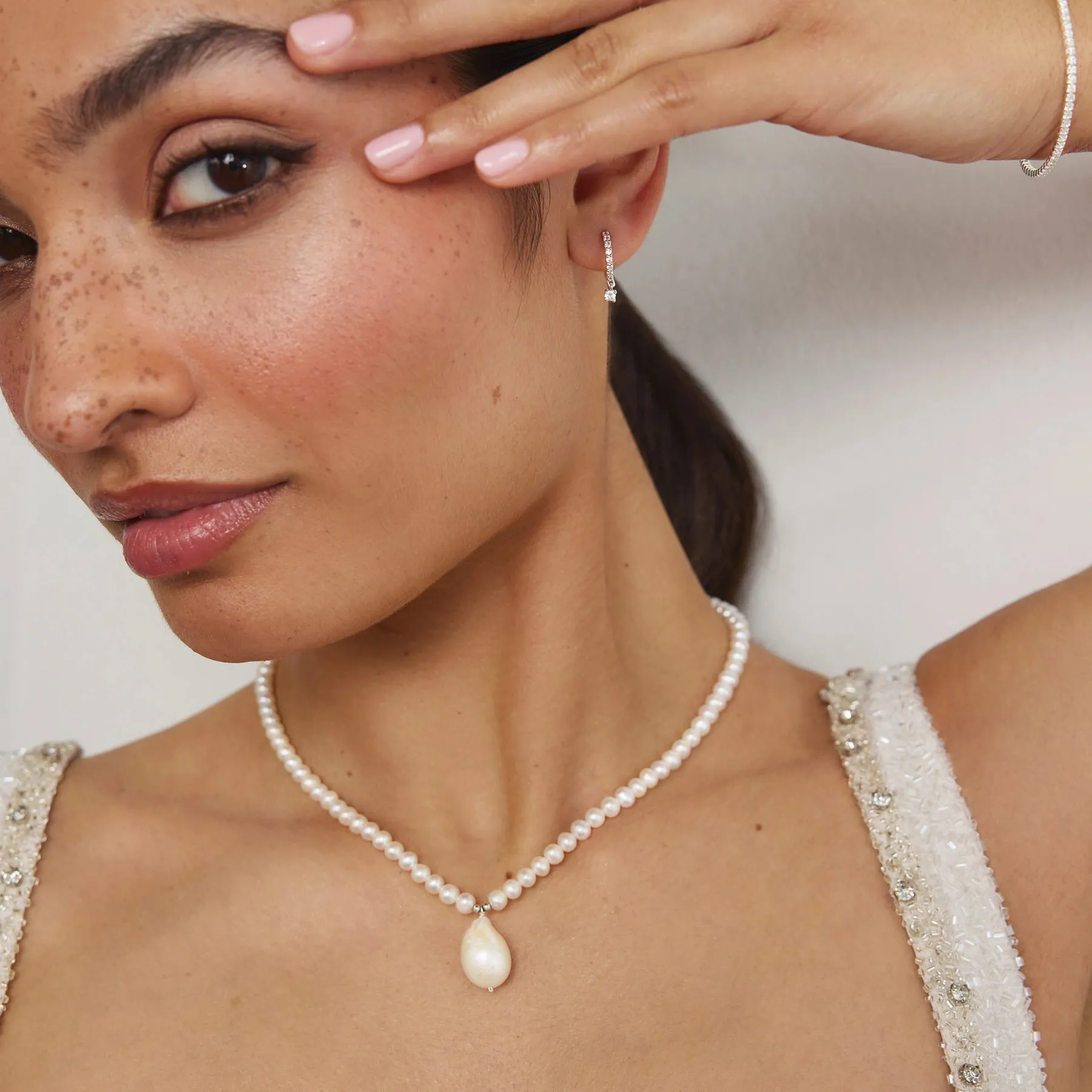 Silver Pearl with Baroque Drop Necklace sold by Lily & Roo product image thumbnail 4