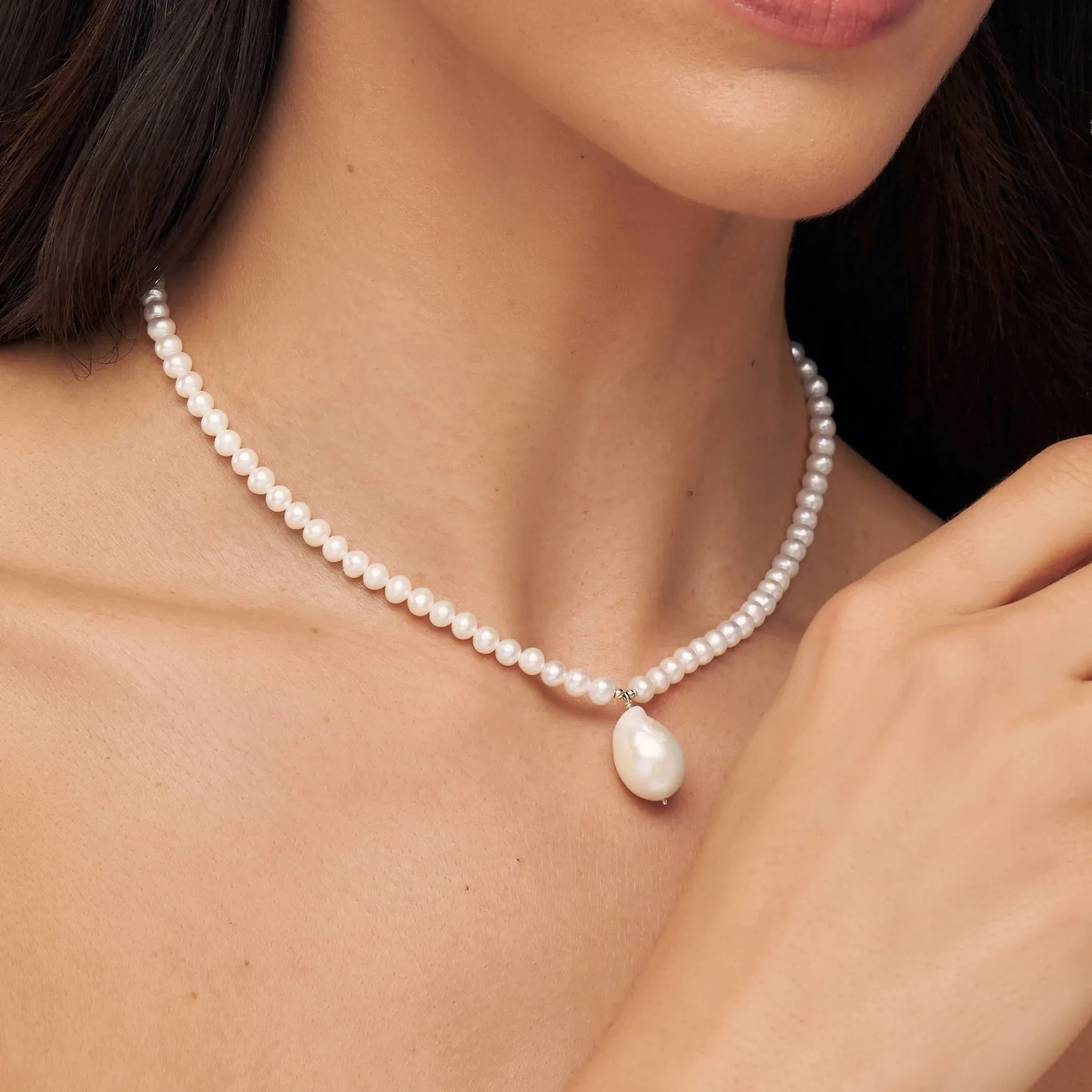 Silver Pearl with Baroque Drop Necklace sold by Lily & Roo product image thumbnail 2