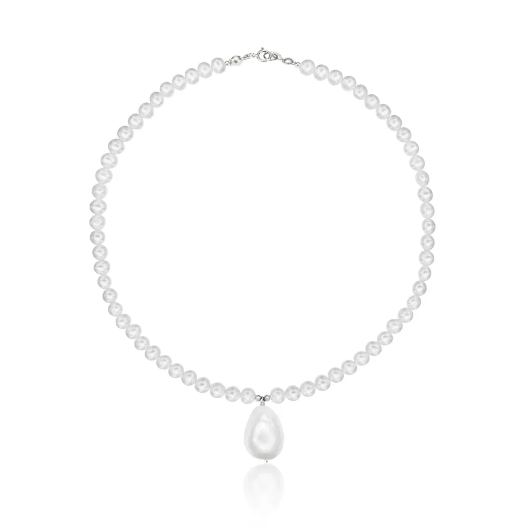 Silver Pearl with Baroque Drop Necklace sold by Lily & Roo