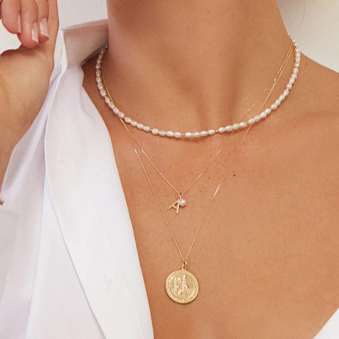 Gold Large Round St Christopher Medallion Necklace sold by Lily & Roo product image thumbnail 3