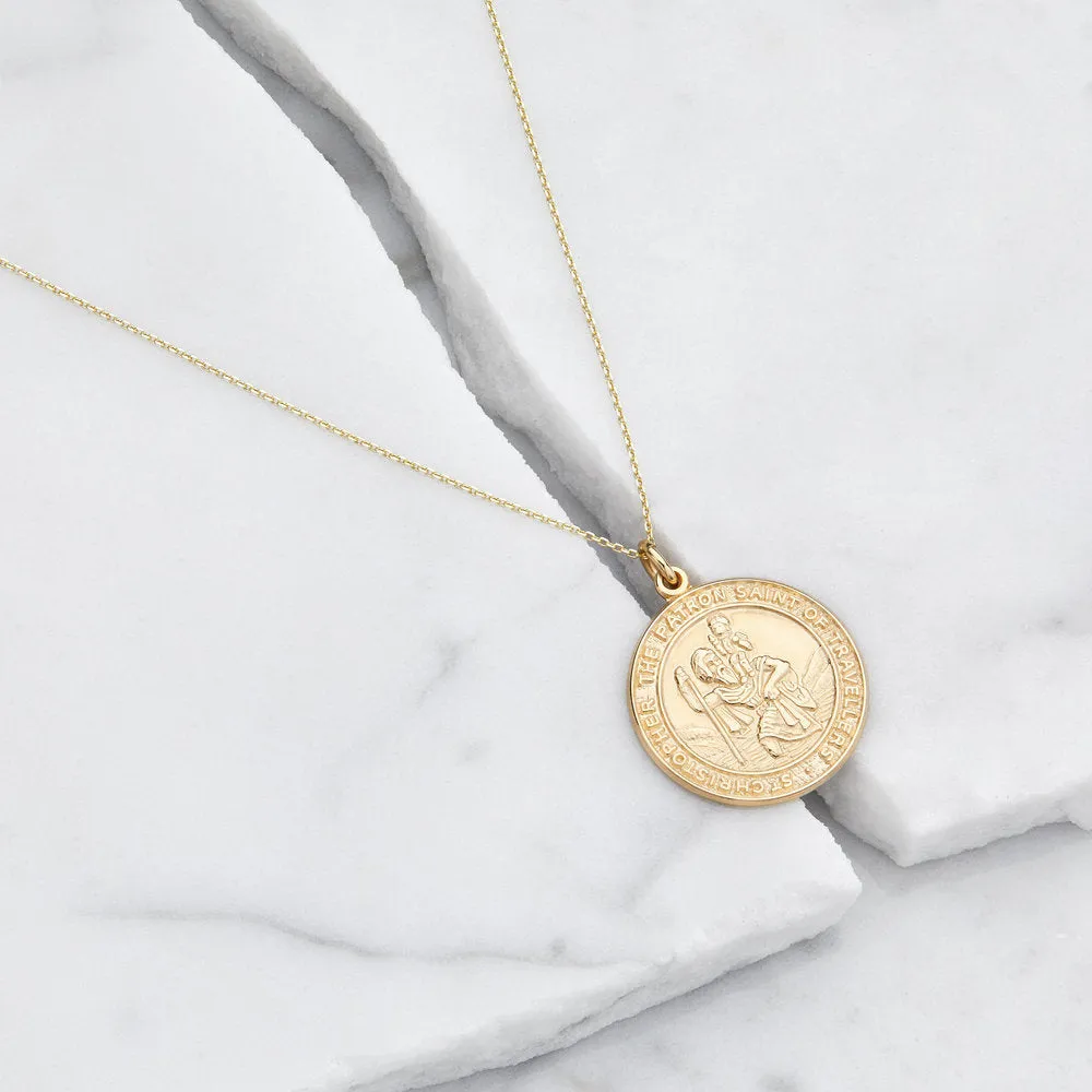 Gold Large Round St Christopher Medallion Necklace sold by Lily & Roo product image thumbnail 4