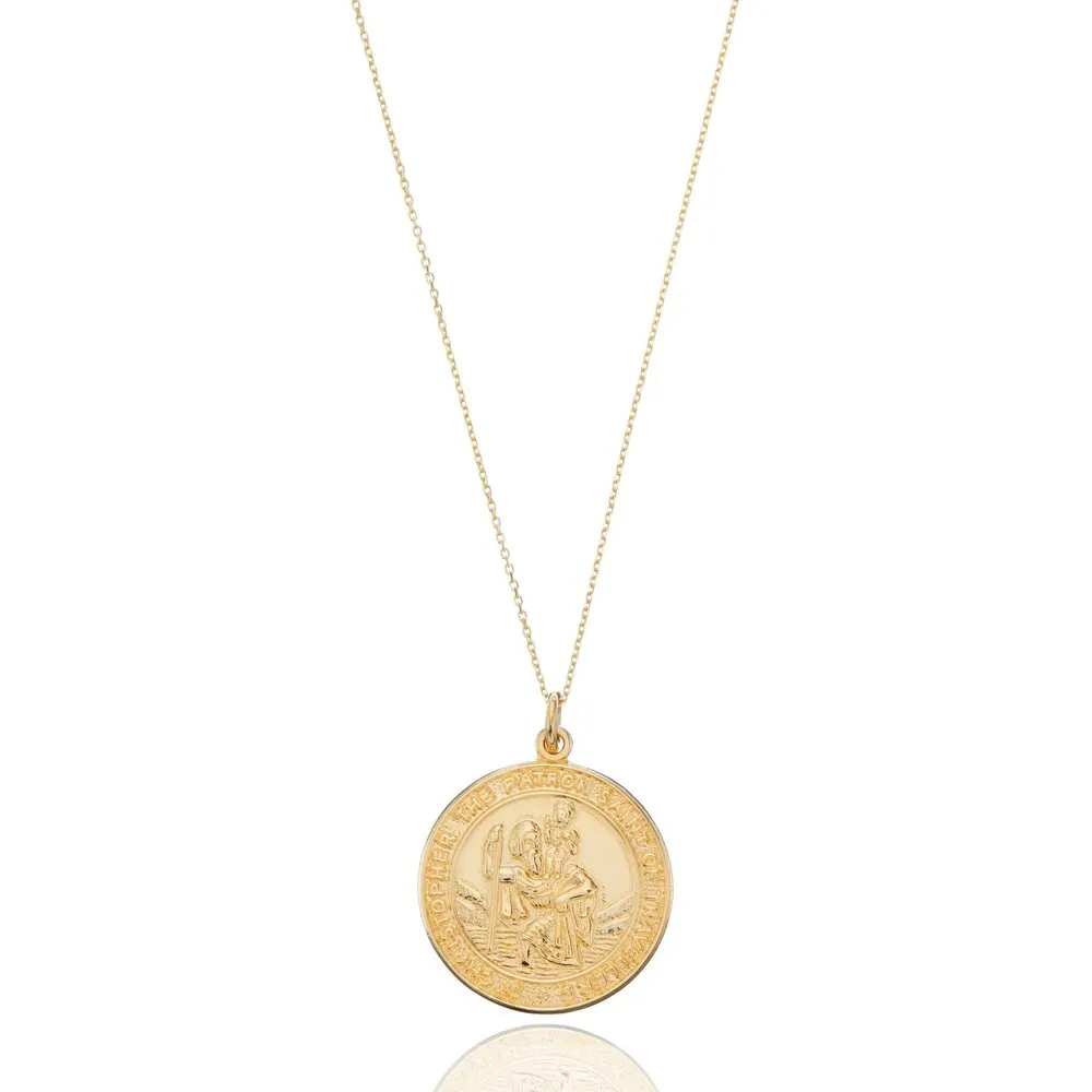 Gold Large Round St Christopher Medallion Necklace sold by Lily & Roo