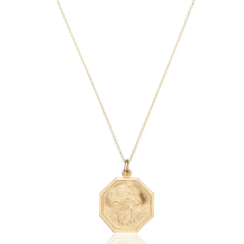 Gold St Christopher Octagonal Medallion Necklace made by Lily & Roo