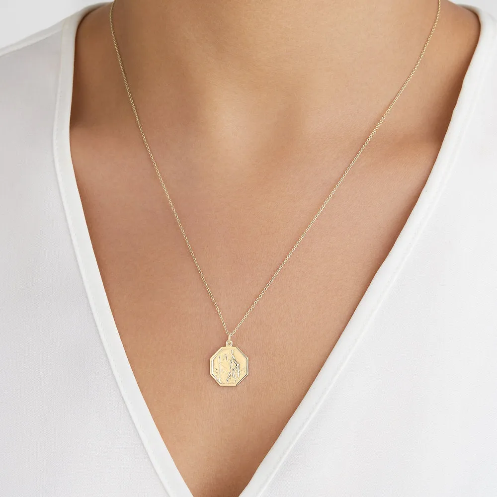 Gold St Christopher Octagonal Medallion Necklace sold by Lily & Roo product image thumbnail 4