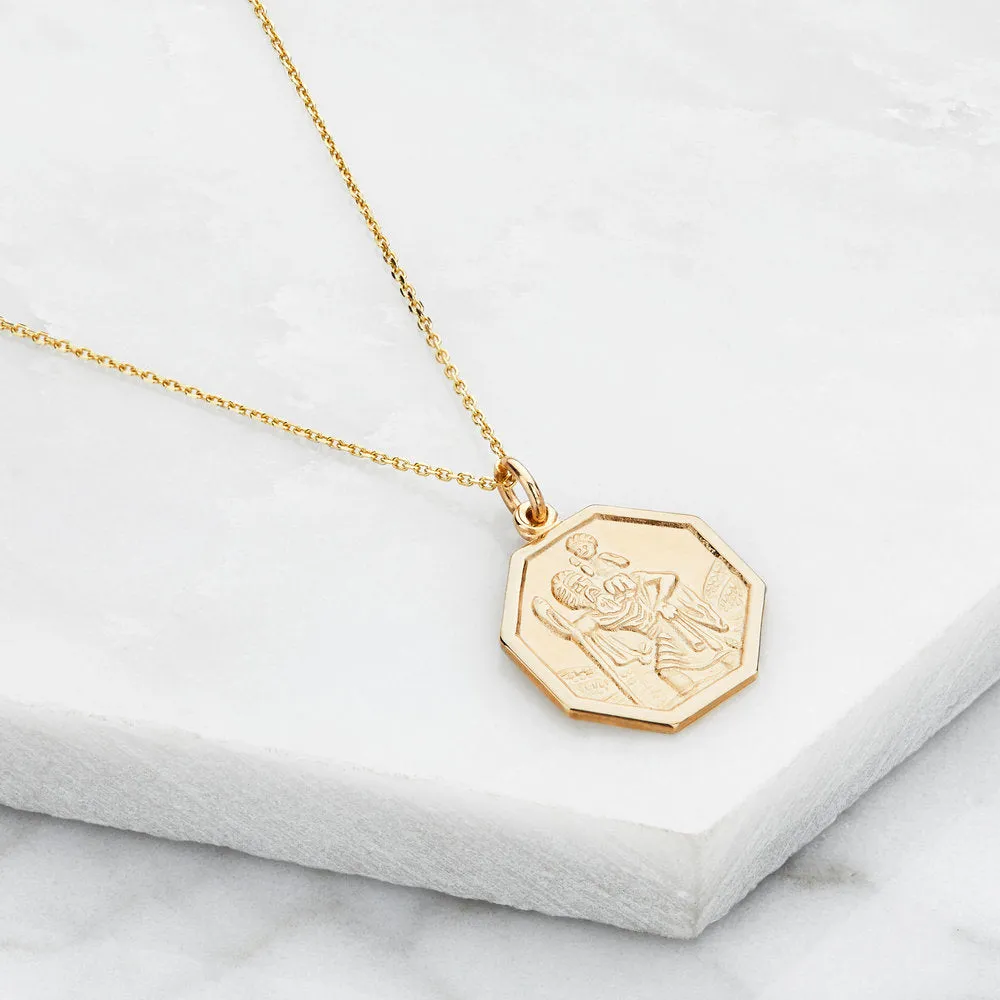 Gold St Christopher Octagonal Medallion Necklace sold by Lily & Roo product image thumbnail 3