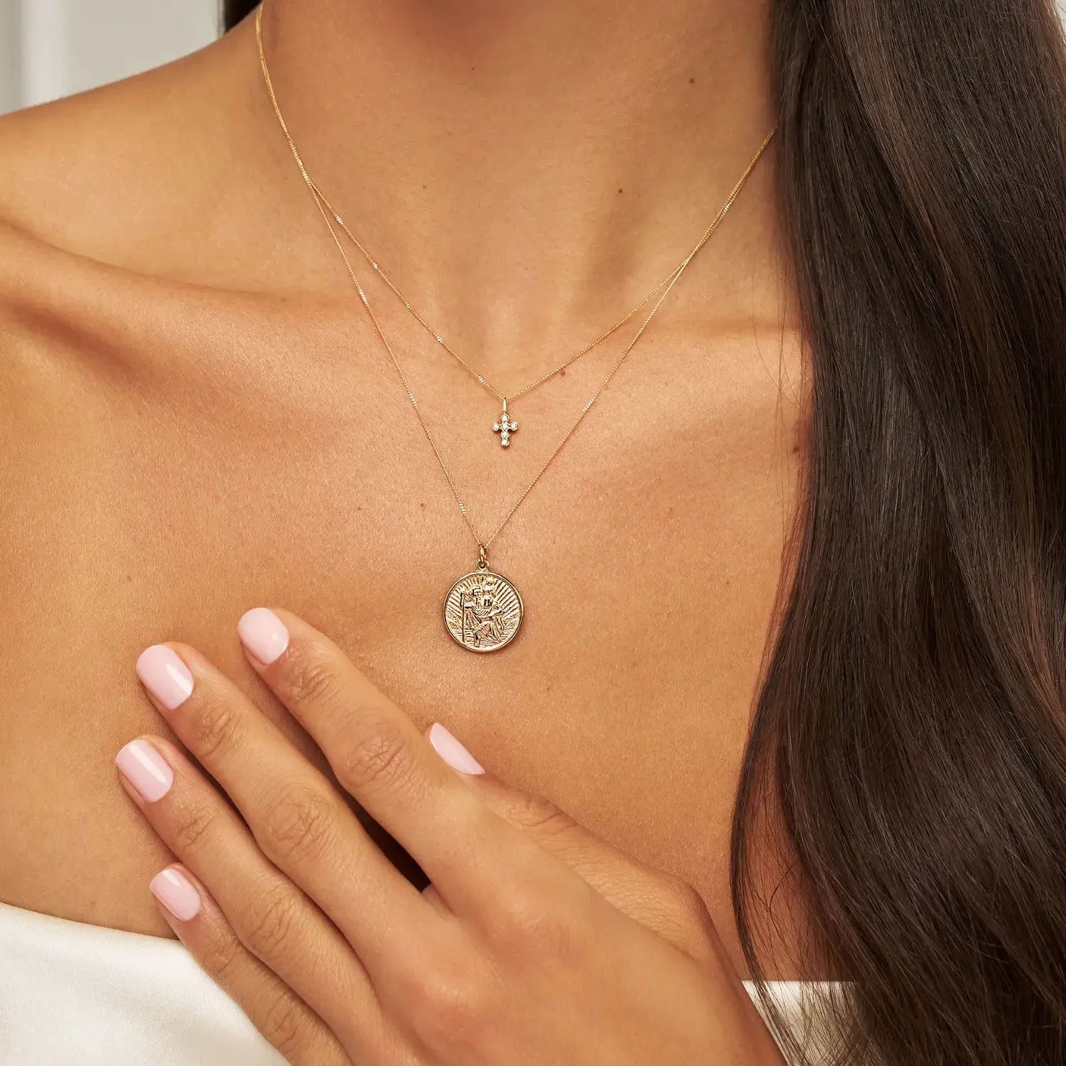 Gold Medium Round St Christopher Necklace sold by Lily & Roo product image thumbnail 2