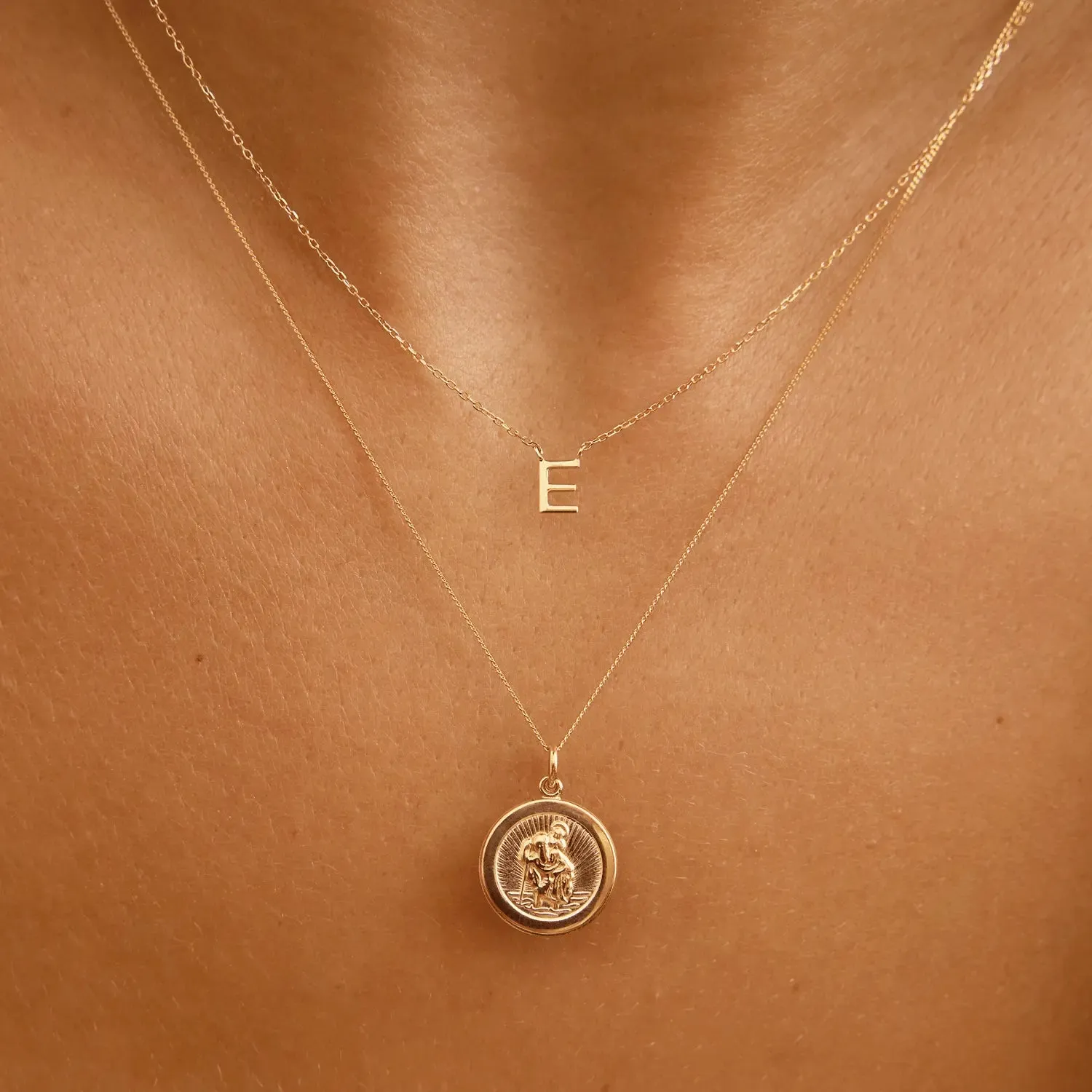Gold Small Round St Christopher Medallion Necklace sold by Lily & Roo product image thumbnail 2