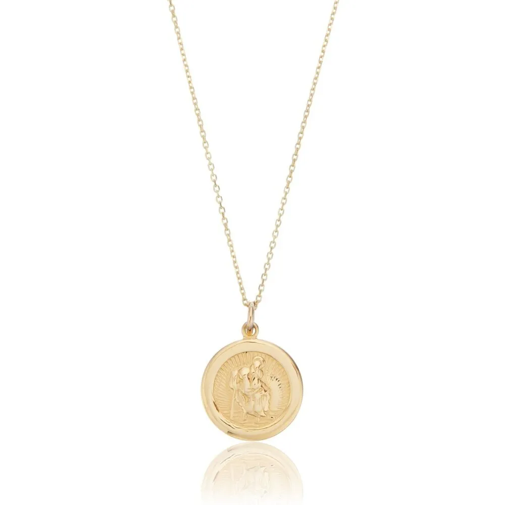 Gold Small Round St Christopher Medallion Necklace sold by Lily & Roo