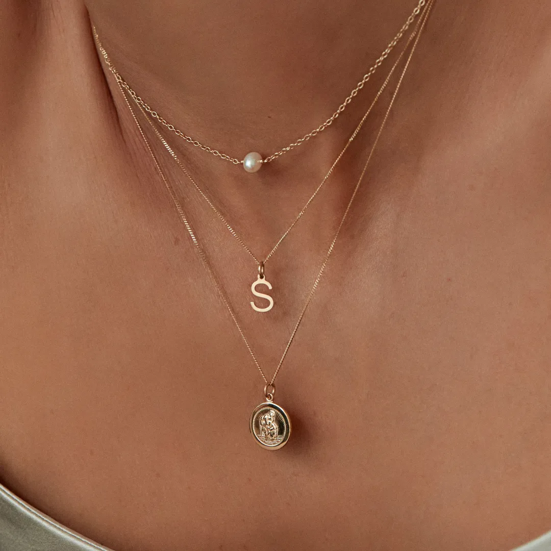 Gold Small Round St Christopher Medallion Necklace sold by Lily & Roo product image thumbnail 5