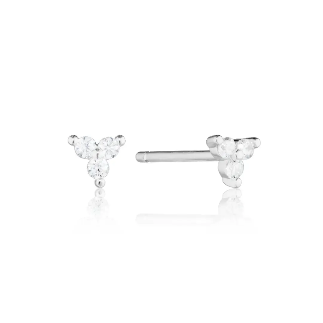 Silver Triple Diamond Style Stud Earrings sold by Lily & Roo