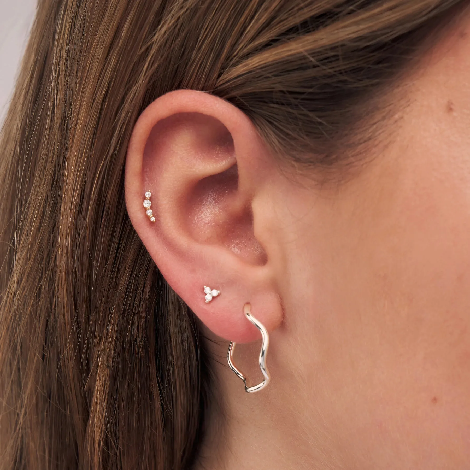 Silver Triple Diamond Style Stud Earrings sold by Lily & Roo product image thumbnail 2