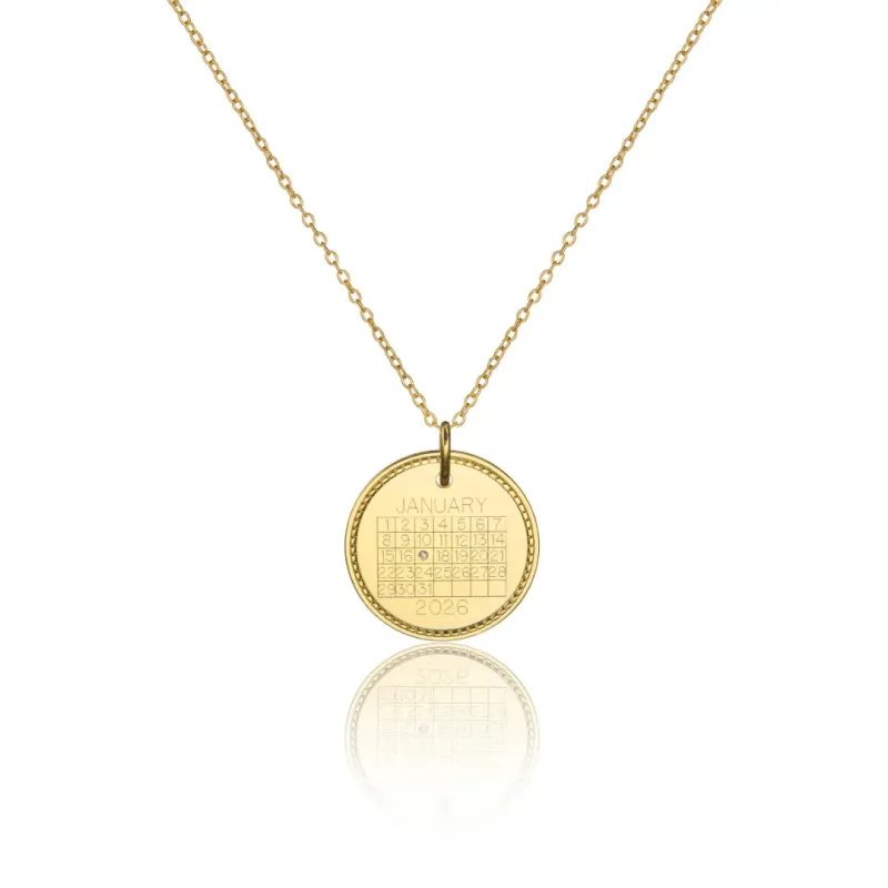 Gold Large Personalised Calendar Rope Disc Necklace made by Lily & Roo