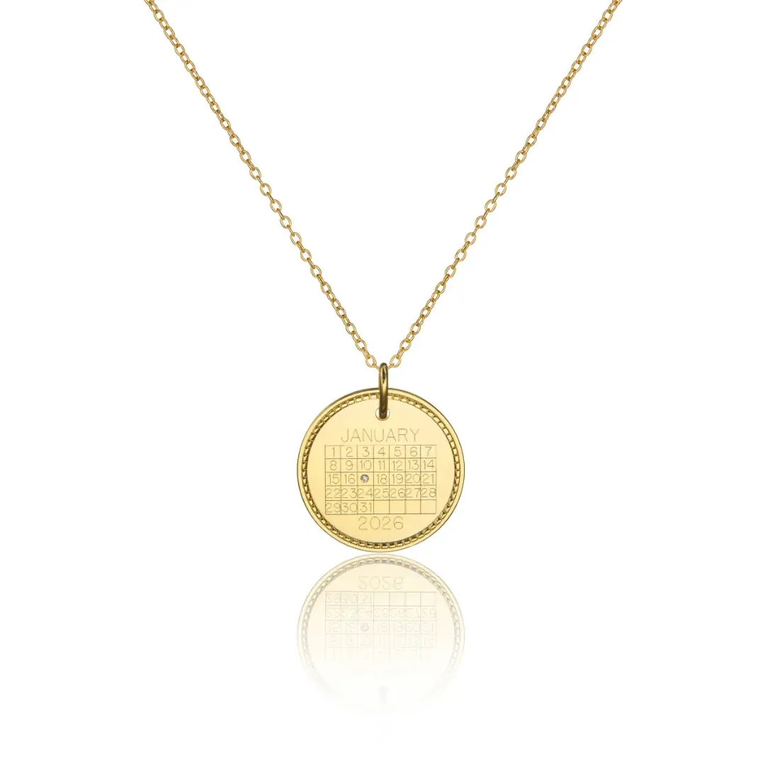 Gold Large Personalised Calendar Rope Disc Necklace sold by Lily & Roo
