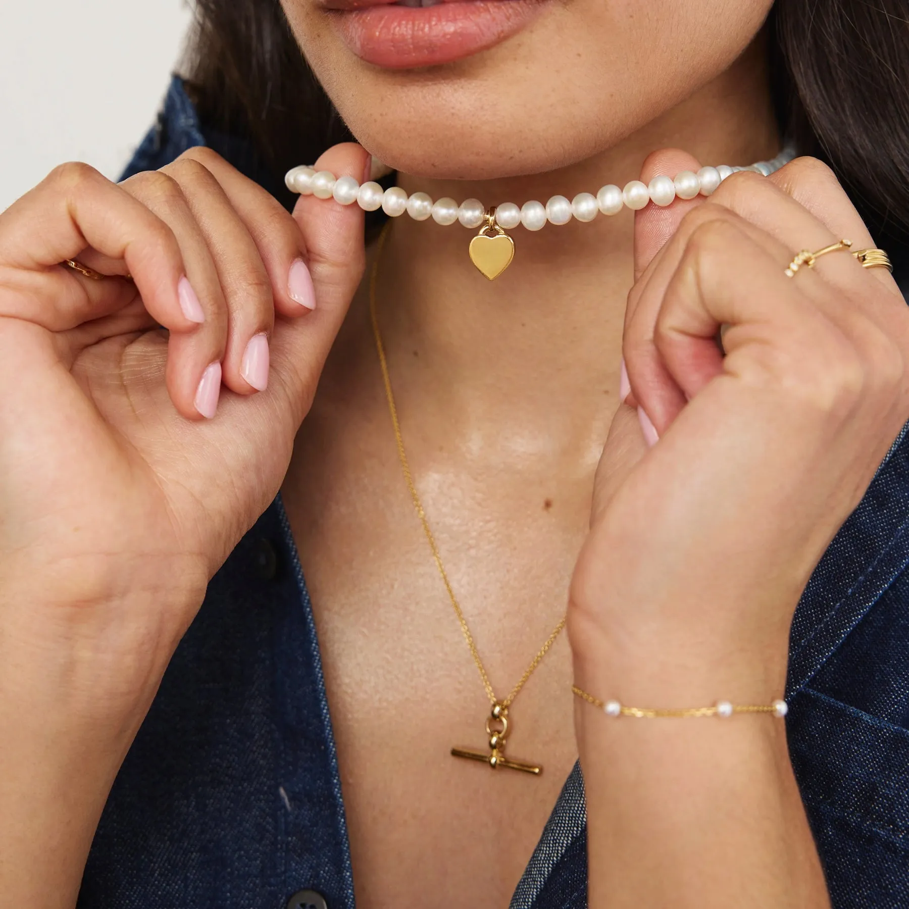 Gold T-Bar and Large Pearl Personalised Heart Necklace Gift Set sold by Lily & Roo product image thumbnail 4