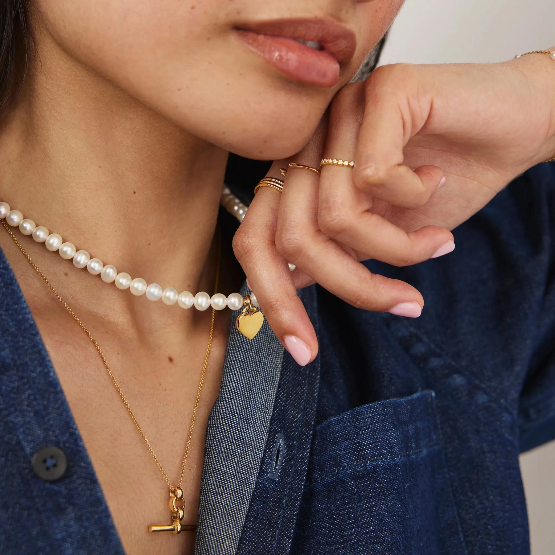 Gold T-Bar and Large Pearl Personalised Heart Necklace Gift Set sold by Lily & Roo product image thumbnail 3