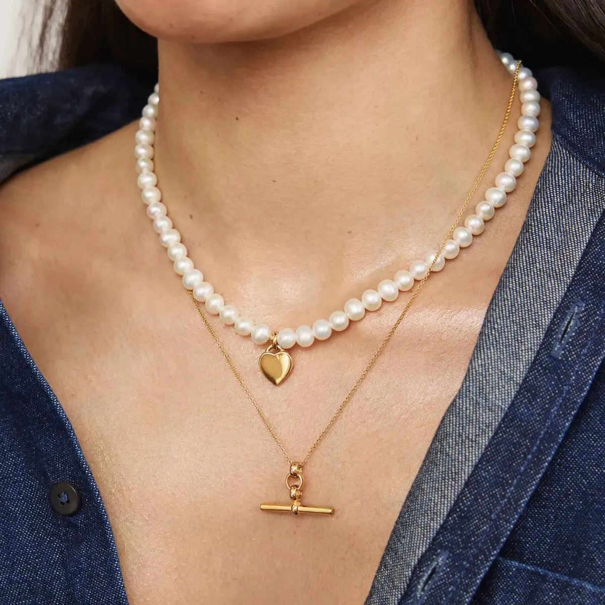 Gold T-Bar and Large Pearl Personalised Heart Necklace Gift Set sold by Lily & Roo product image thumbnail 2