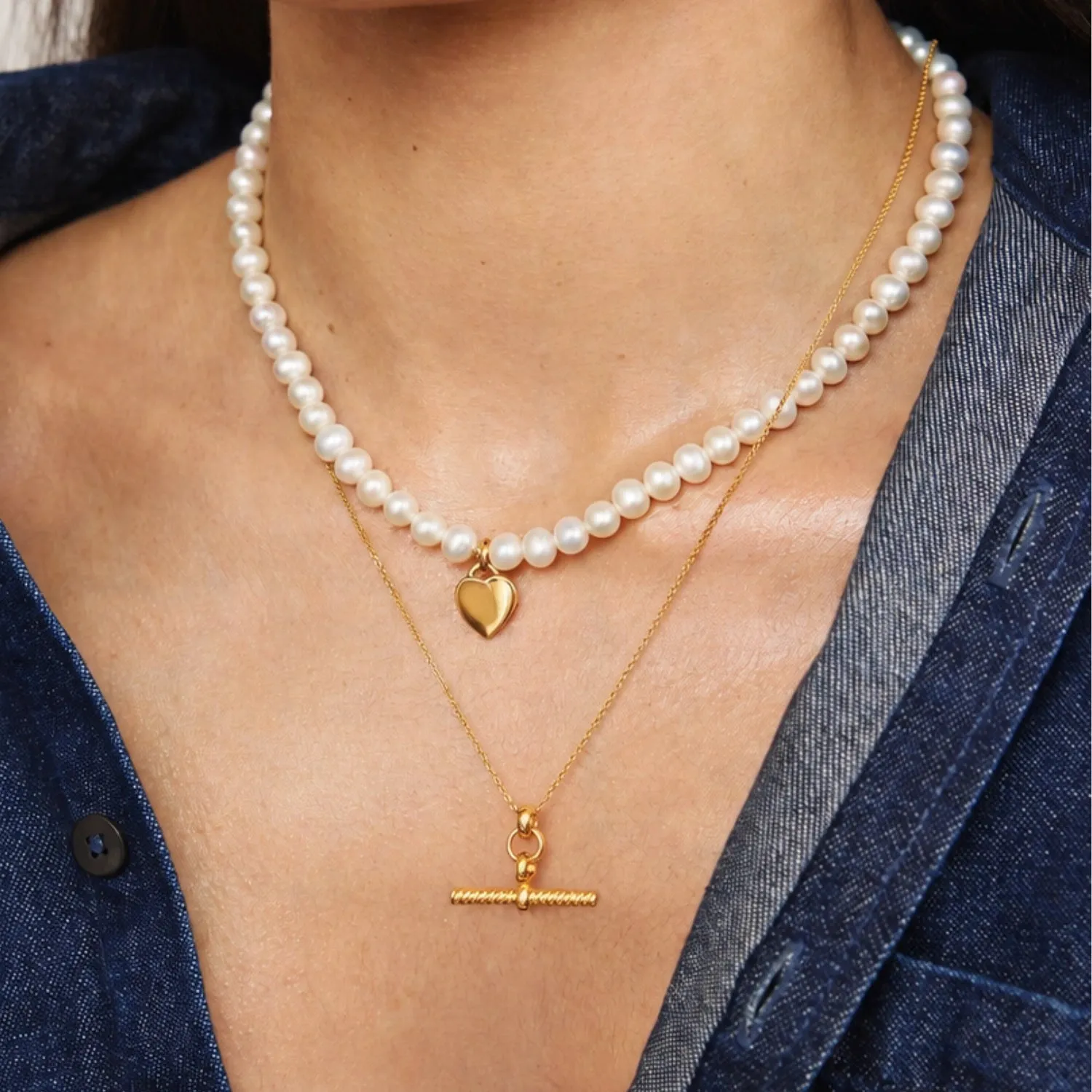 Gold Twisted T-Bar and Large Pearl Personalised Heart Necklace Gift Set sold by Lily & Roo product image thumbnail 2