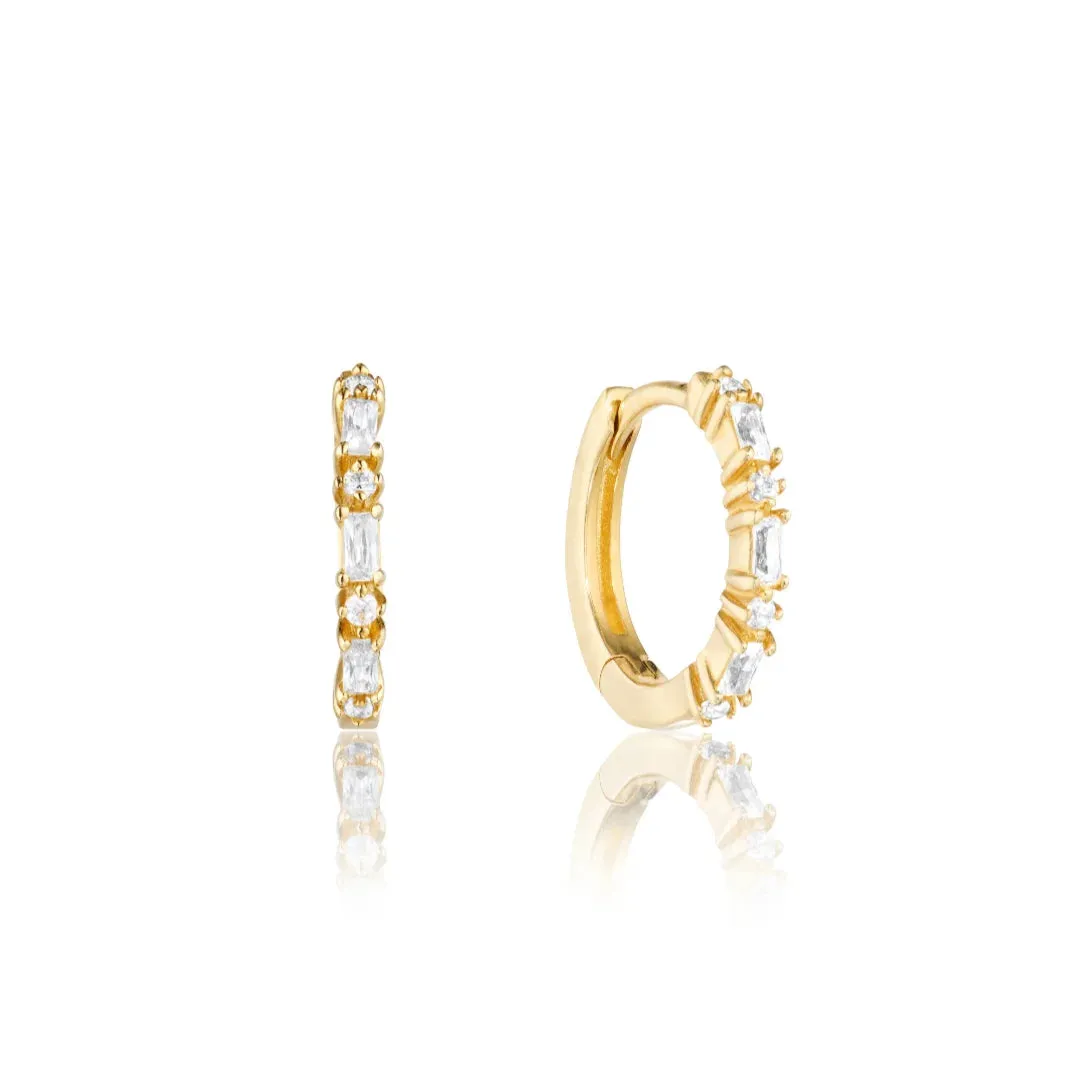 Gold Three Diamond Style Huggie Hoop Earrings sold by Lily & Roo